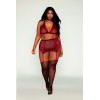 Ensemble 4 pièces grande taille soutien gorge, tour de cou, string et porte jarretelles rouge 