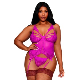 Bustier porte jarretelles grande taille rose avec string 