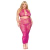 Ensemble Soutien-gorge et jupe longue en filet rose, grande taille 