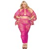 Ensemble Soutien-gorge et jupe longue en filet rose, grande taille 