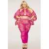 Ensemble Soutien-gorge et jupe longue en filet rose, grande taille 