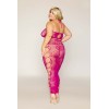 Ensemble Soutien-gorge et jupe longue en filet rose, grande taille 