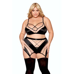 Ensemble grande taille avec Soutien-gorge, jupe porte-jarretelles, string  