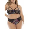 Deux-en-un, nuisette et ensemble trois pièces noir, grande taille, tissu fleur exotique 