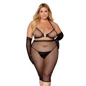 Ensemble 2 pièces grande taille, soutien gorge et jupe longue transparente noir 