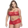 Ensemble lingerie, grande taille,  rouge top bustier et shorty dentelle   