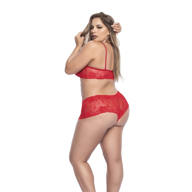 Ensemble lingerie, grande taille,  rouge top bustier et shorty dentelle   
