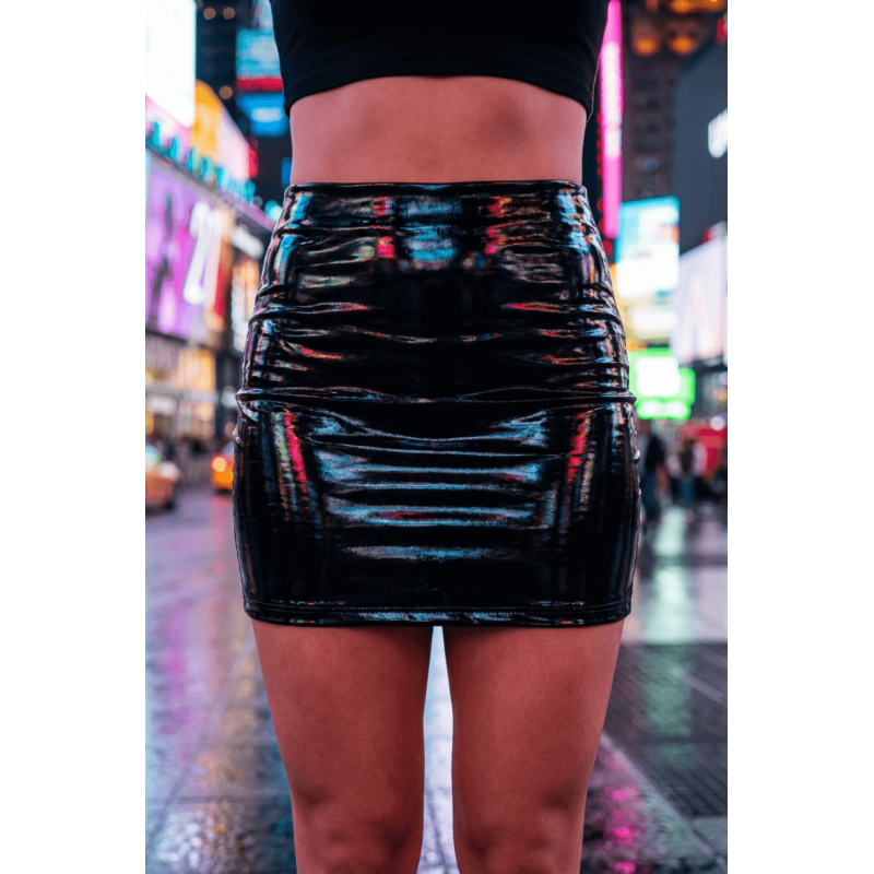 Jupe noire en simili cuir avec zip Lara 