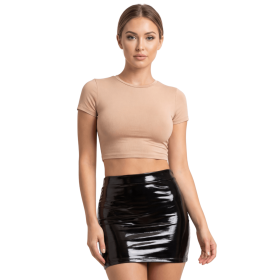 Jupe noire en simili cuir avec zip Lara  Be lily Mode