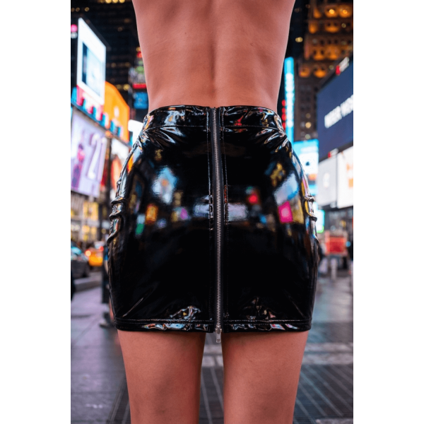 Jupe noire en simili cuir avec zip Lara  Be lily Mode