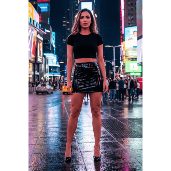 Jupe noire en simili cuir avec zip Lara  Be lily Mode