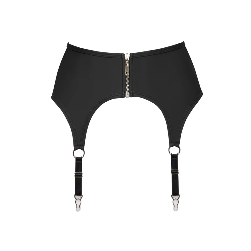 Porte-jarretelles noir mat Cottelli LINGERIE | Zip & anneaux argentés