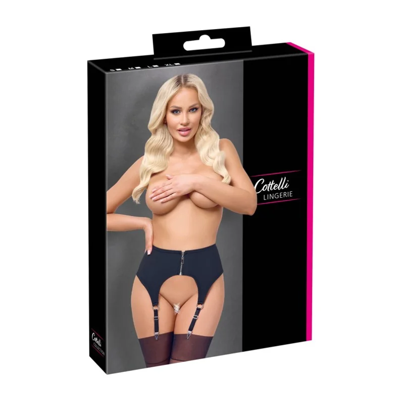 Porte-jarretelles noir mat Cottelli LINGERIE | Zip & anneaux argentés
