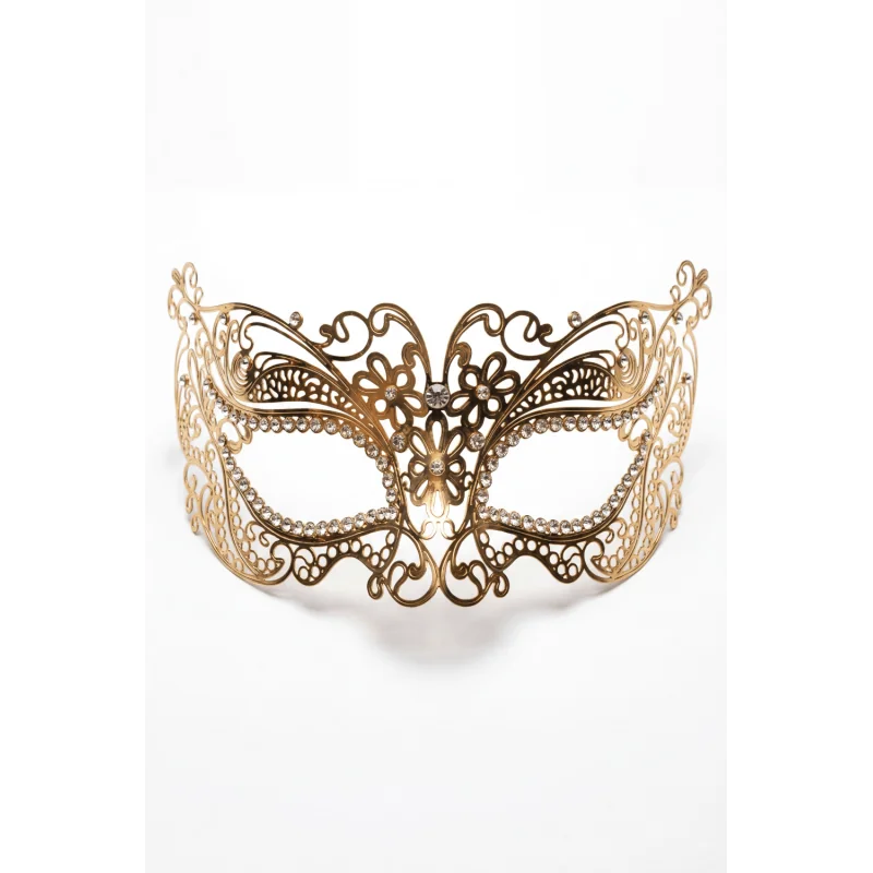 Masque vénitien Alba rigide doré strass – Annick Création