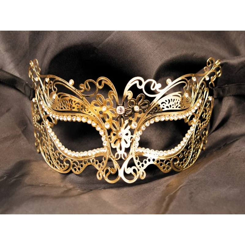 Masque vénitien Alba rigide doré strass – Annick Création