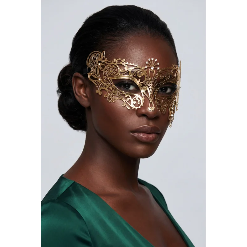 Masque Vénitien Bianca Rigide Doré Strass | Annick Création