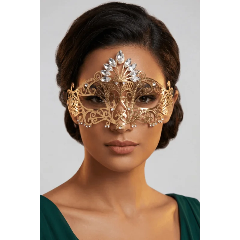 Masque Vénitien Gemma Rigide Doré avec Strass | Annick Création