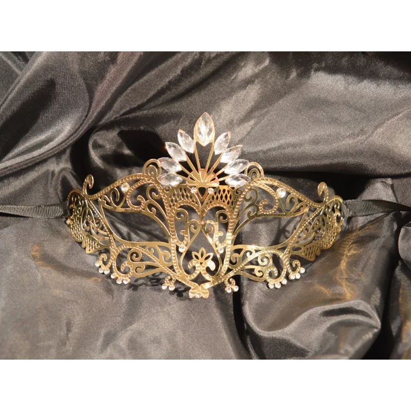 Masque Vénitien Gemma Rigide Doré avec Strass | Annick Création