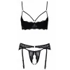 Ensemble lingerie ouverte noir dentelle Cotelli | 3 pièces