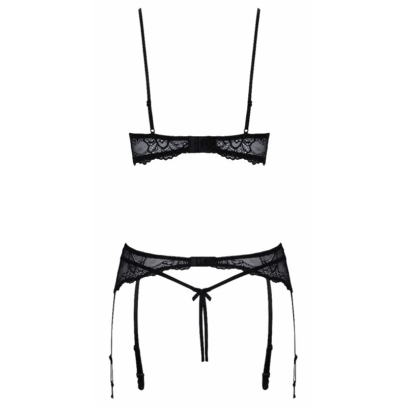 Ensemble lingerie ouverte noir dentelle Cotelli | 3 pièces
