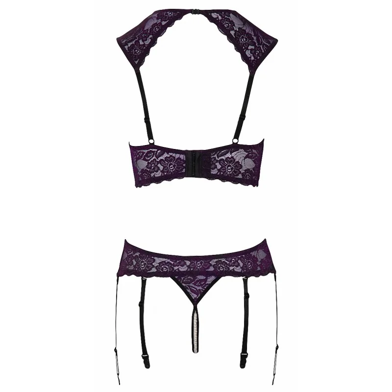 Ensemble lingerie ouverte violet dentelle - Cotelli Lingerie
