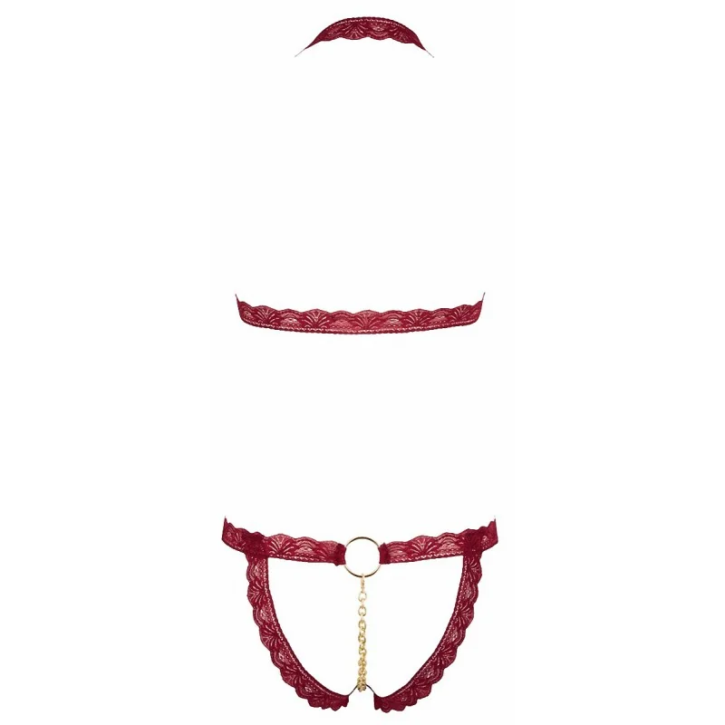Ensemble string ouvert seins nus bordeaux - Cottelli Lingerie