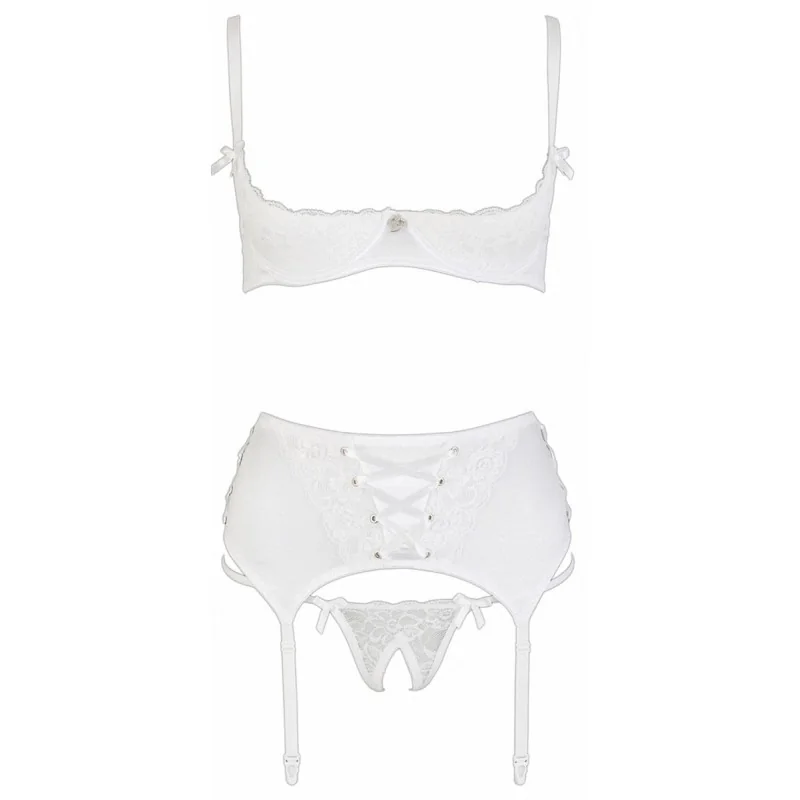 Ensemble lingerie 3 pièces blanc ouvert - Cottelli Lingerie