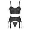 Ensemble lingerie 3 pièces porte-jarretelles noir mat - Cottelli PARTY