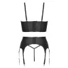 Ensemble lingerie 3 pièces porte-jarretelles noir mat - Cottelli PARTY