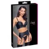 Ensemble lingerie 3 pièces porte-jarretelles noir mat - Cottelli PARTY