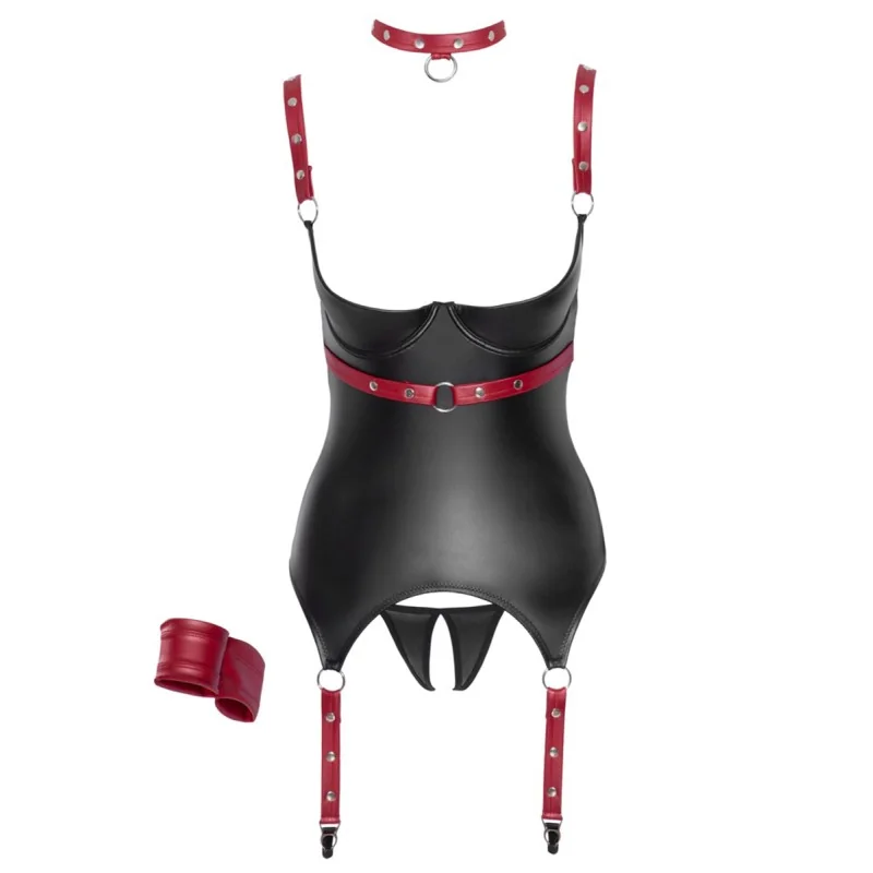 Ensemble Ouvert Guêpière Seins Nus Collier Menotte Cottelli BONDAGE