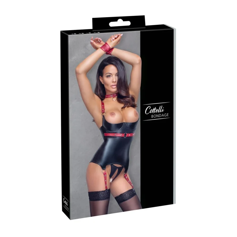 Ensemble Ouvert Guêpière Seins Nus Collier Menotte Cottelli BONDAGE