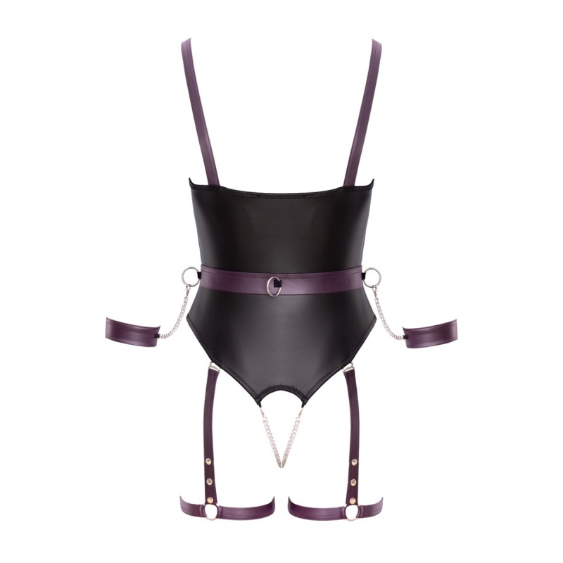 Body à jarretelles ouvert avec menottes - Cottelli Bondage