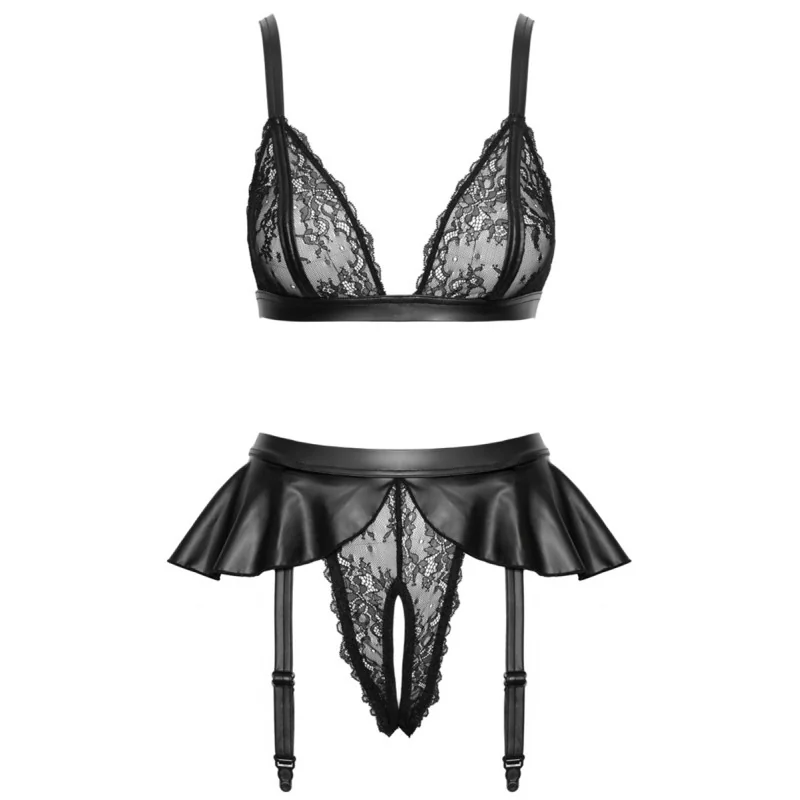 Ensemble Lingerie Dentelle Noire Jarretelles - Cottelli LINGERIE