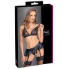 Soutien-gorge et slip fendu à jarretelles noir - Cottelli LINGERIE