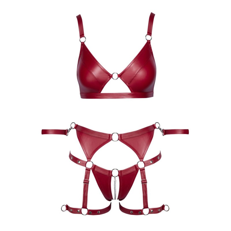 Set soutien-gorge et slip à jarretelles ouvert rouge - Cottelli BONDA