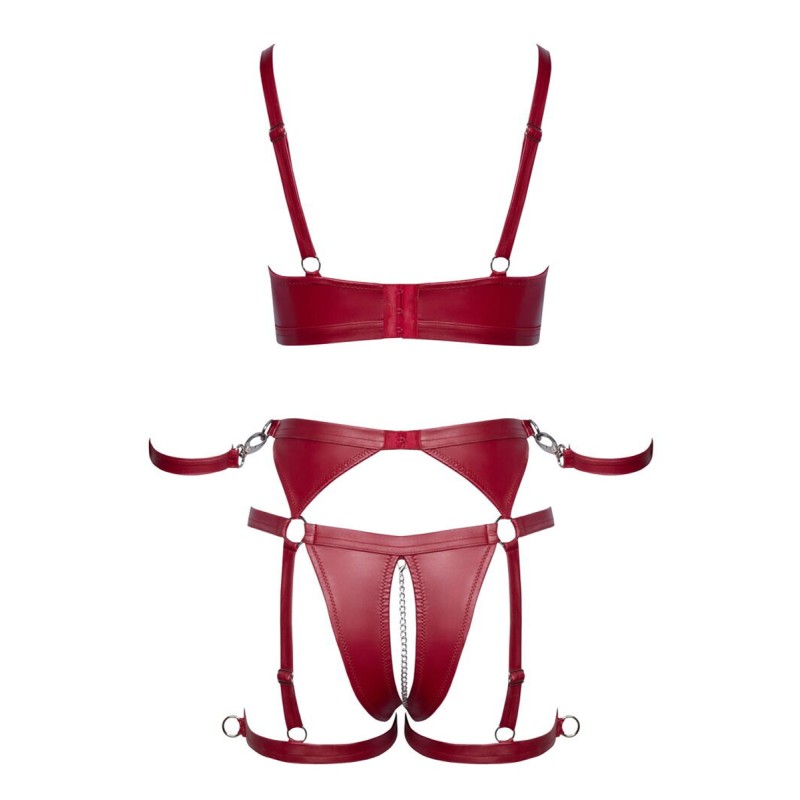 Set soutien-gorge et slip à jarretelles ouvert rouge - Cottelli BONDA