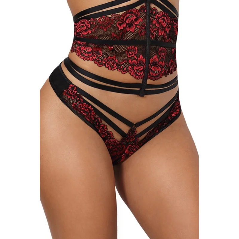 String Dentelle V-10038 Axami - Noir & Rouge Sensuel
