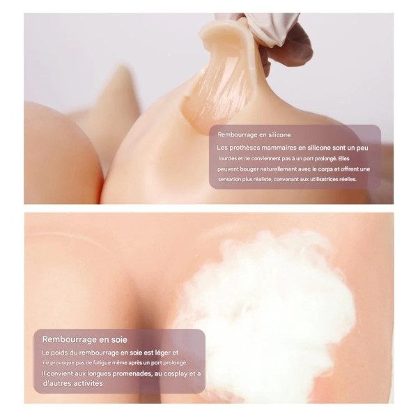 Buste faux seins silicone, col court