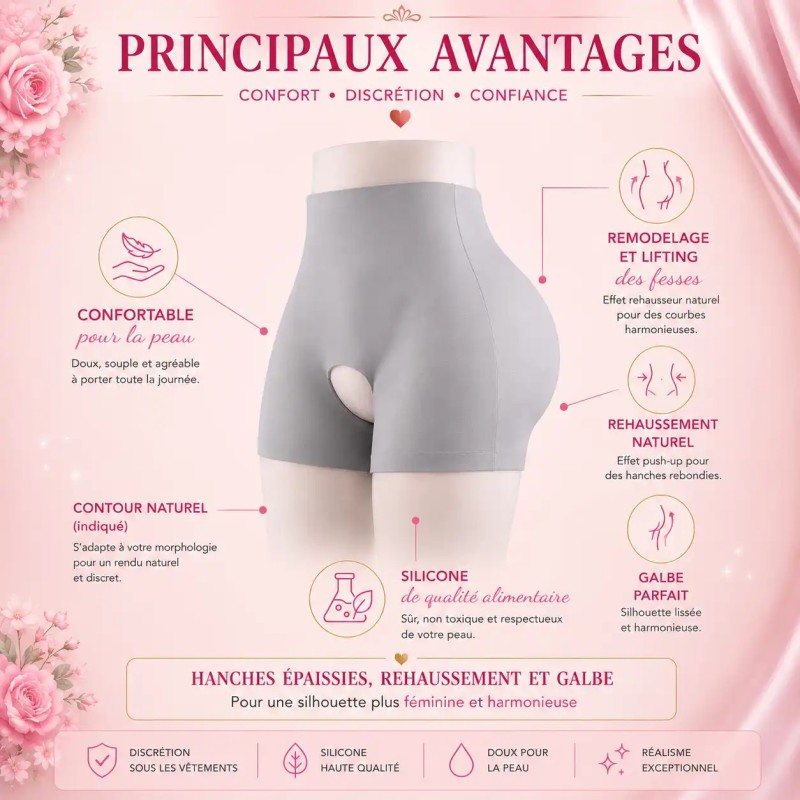 Boxer silicone sculptant avec hanches intégrées et effet liftant naturel