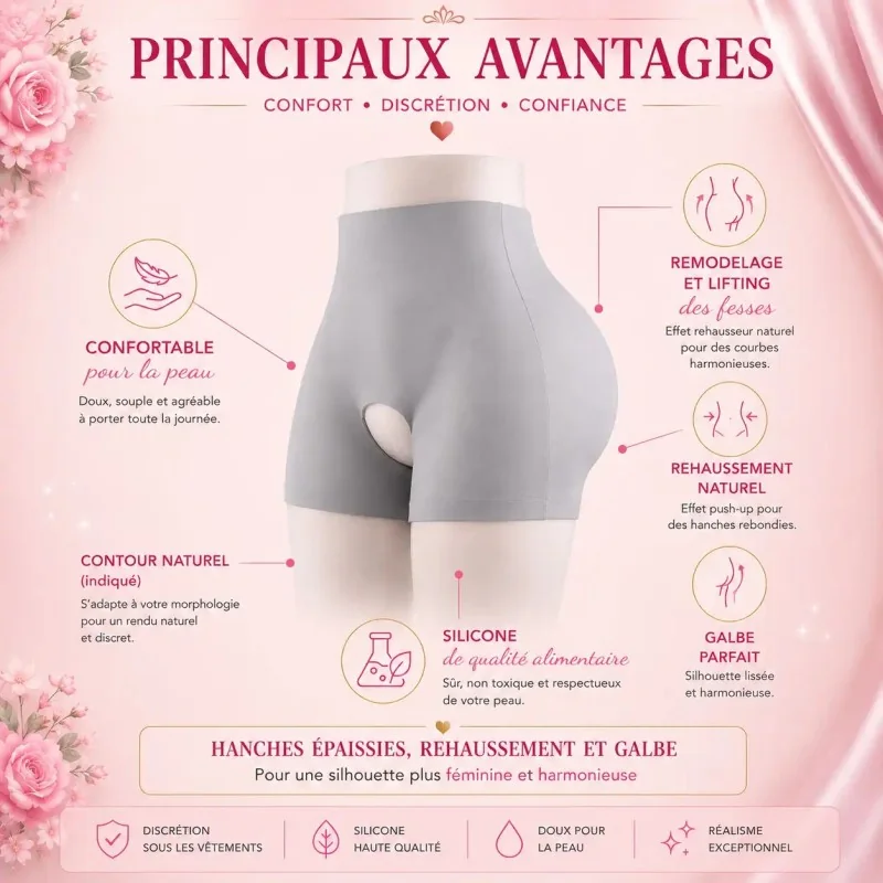 Boxer silicone sculptant avec hanches intégrées et effet liftant naturel