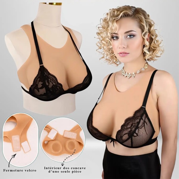 Buste faux seins silicone, intérieur concave – dos Velcro