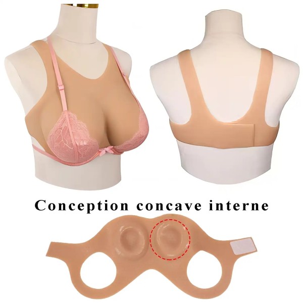 Buste faux seins silicone, intérieur concave – dos Velcro