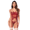 Ensemble 2 pièces avec bustier en dentelle brodée bois de rose, jarretelles et string - Mapalé Mapalé