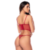 Ensemble 2 pièces avec bustier en dentelle brodée bois de rose, jarretelles et string - Mapalé Mapalé