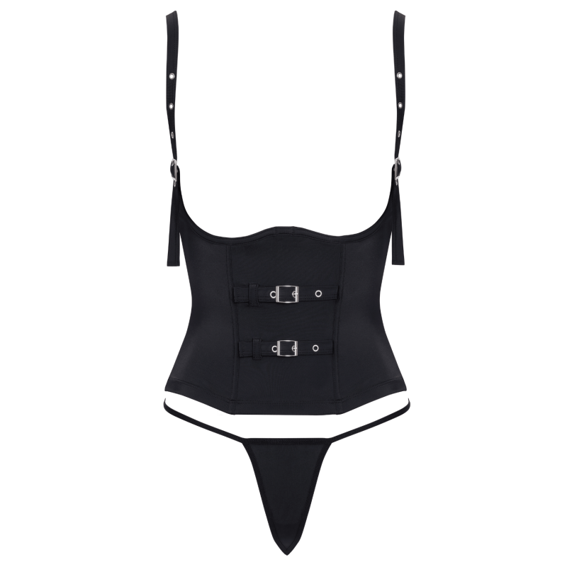 Corset taille noir Cottelli PARTY – Corset à armatures avec sangles décoratives et mini string COTTELLI & DIVERS