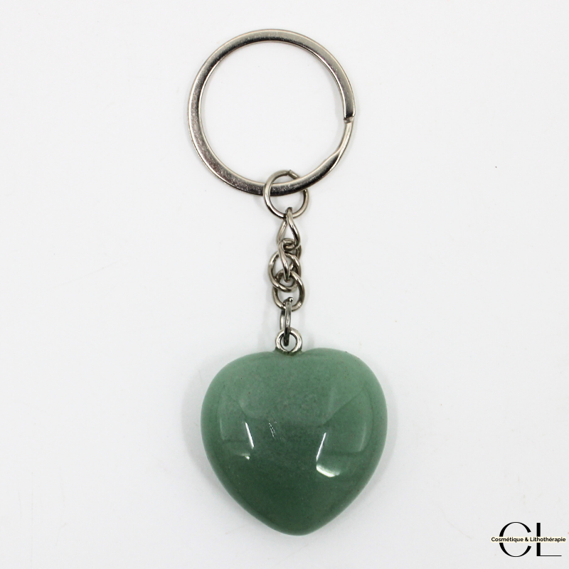 Porte-clefs avec pierre naturelle Aventurine Verte A 30mm en forme de coeur Lithothérapie