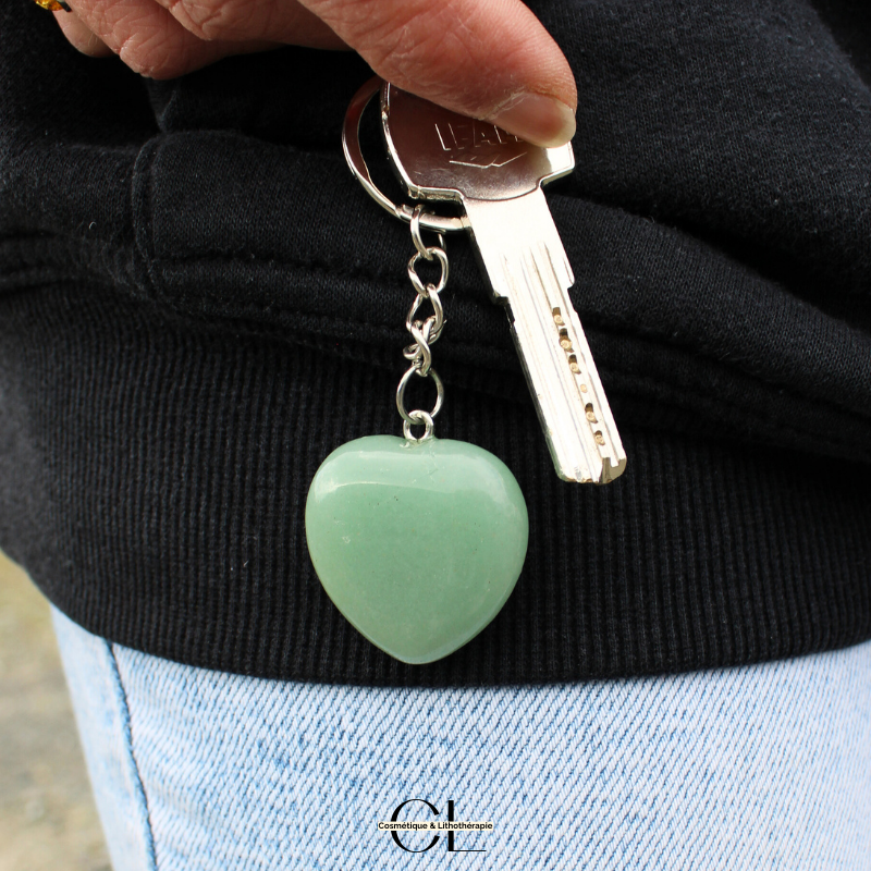Porte-clefs avec pierre naturelle Aventurine Verte A 30mm en forme de coeur Lithothérapie