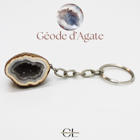 Porte-clefs avec pierre naturelle Géode Agate brute 3cm Lithothérapie