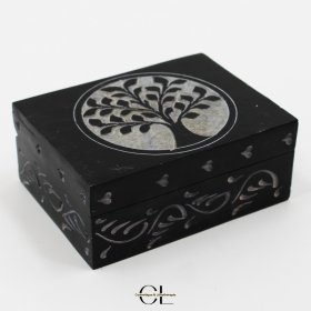 Boîte à bijoux en pierre Saponite rectangle Arbre de Vie 10cm Lithothérapie